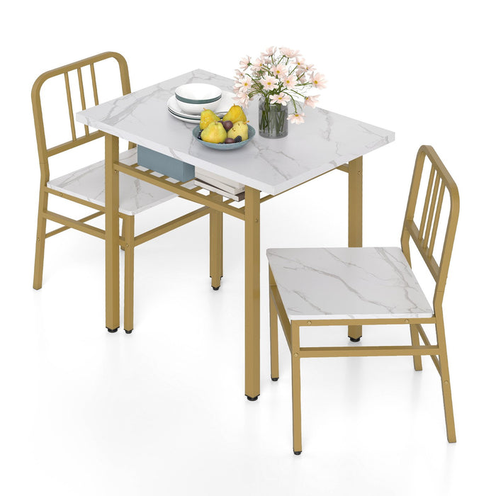 3-Piece Dining Table Set with Storage Rack and Metal Legs-