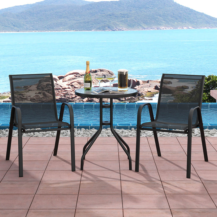 3 Pieces Outdoor Bistro Set with 2 Stackable Chairs and Round Side Table-