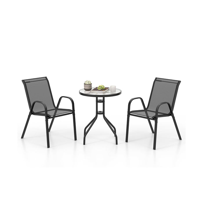 3 Pieces Outdoor Bistro Set with 2 Stackable Chairs and Round Side Table-