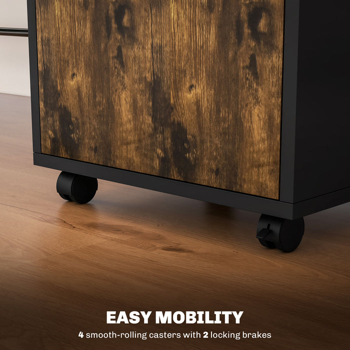HOMCOM 60cm Storage Cabinet with Drawer, Open Shelf, Metal Handles and 4 Wheels, Office Home Organiser Mobile Printer, Rustic Brown