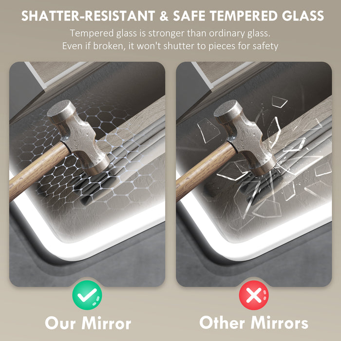 HOMCOM 60 x 80 cm Backlit Illuminated Bathroom Mirror with LED Lights and Bluetooth - Silver Tone