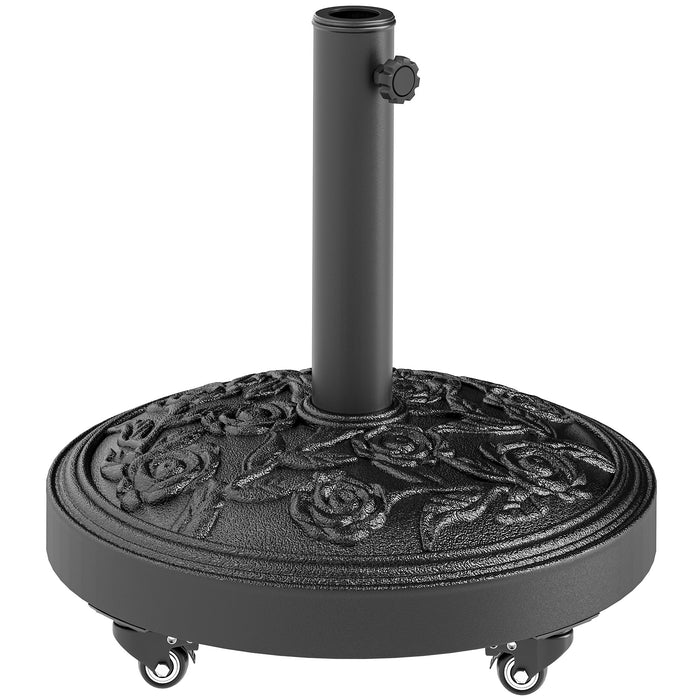 Outsunny Parasol Base, Umbrella Base with Wheels Cast Iron Effect, for Umbrella, Canopy, Weather Resistant, Black