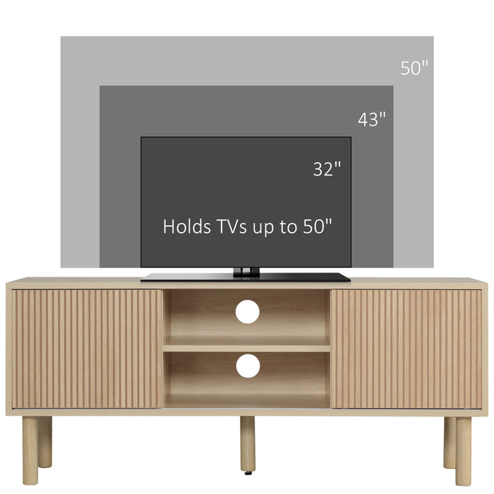 HOMCOM TV Stand Cabinet, TV Unit for TVs up to 50", TV Cabinet with Storage Shelves, Sliding Doors and Cable Holes for Living Room, Bedroom, Natural Wood Finish