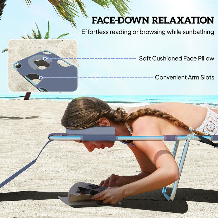 Outsunny 5-Position Adjustable Sun Loungers Set of 2 with Reading Hole and Side Pocket, Grey