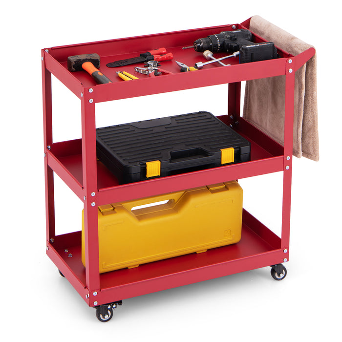 3-Tier Rolling Tool Cart with 4 Universal Wheels with 2 Brakes-Black