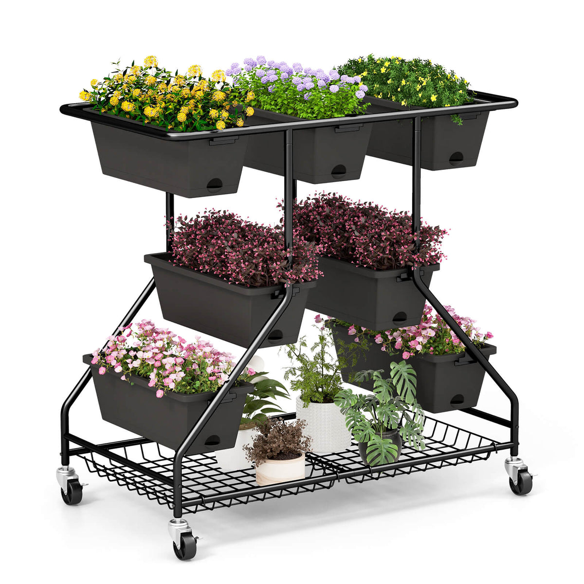 3-Tier Vertical Raised Garden Bed Planter Stand with 7 Planter Boxes-Black