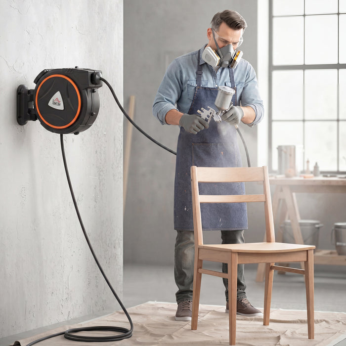 HOMCOM Auto Rewind Hose Reel, Retractable Air Hose Reel 15 m + 1.5 m, 150 Bar with 1/4" BSPT Connector, Black