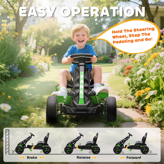 AIYAPLAY Pedal Go kart for Kids Ages 3-6 Years, with Automatic Clutch, Brake, EVA Anti-Slip Wheels, Green