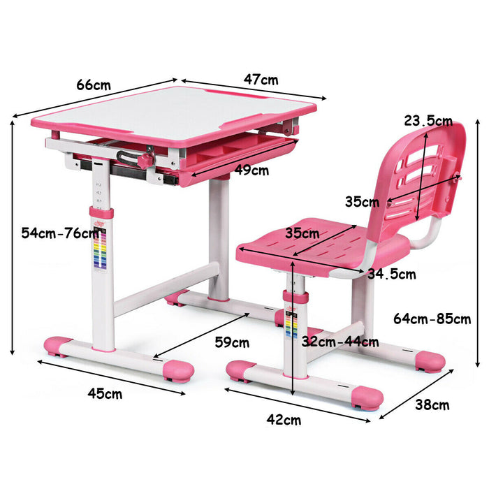 Children's Ergonomic Height Adjustable Study Desk and Chair-
