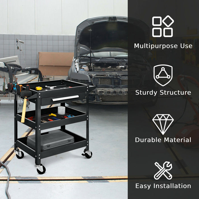 Utility Cart 3-Tray - Rolling Tool Organiser Trolley - Ideal for Workshop and Garage Storage Solutions