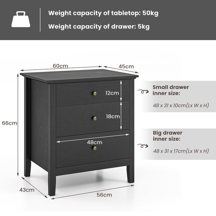 Wooden Nightstand with 3 Drawers - Storage Friendly Furniture with Wood Finish - Ideal for Bedroom Space Optimization