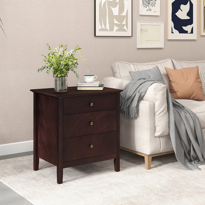 Wooden Nightstand with 3 Drawers - Storage Friendly Furniture with Wood Finish - Ideal for Bedroom Space Optimization