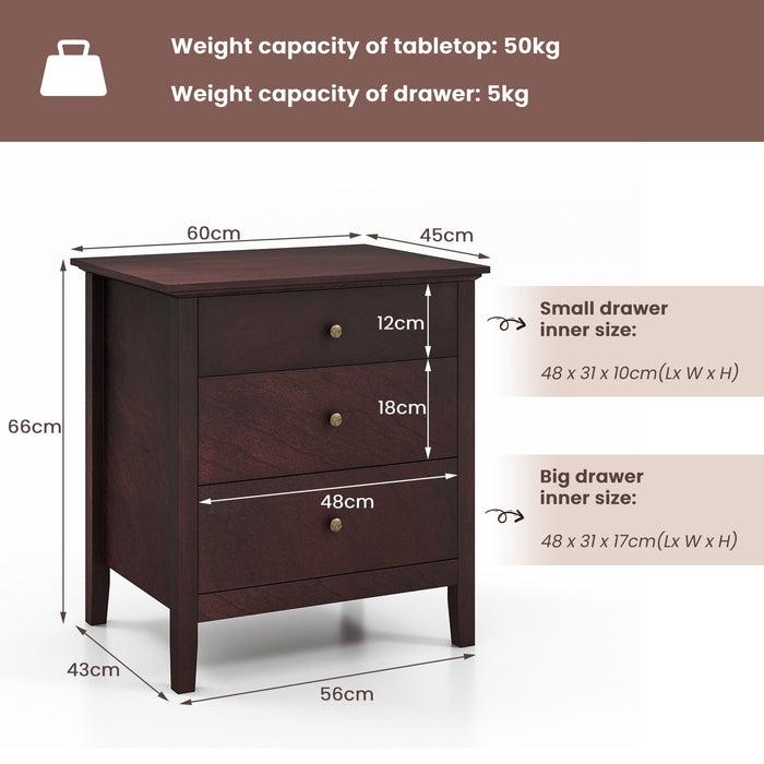 Wooden Nightstand with 3 Drawers - Storage Friendly Furniture with Wood Finish - Ideal for Bedroom Space Optimization