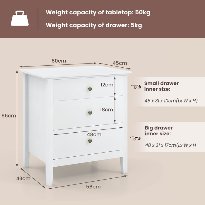 Wooden Nightstand with 3 Drawers - Storage Friendly Furniture with Wood Finish - Ideal for Bedroom Space Optimization