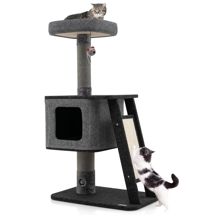 3-Layer Cat Tower with Scratching Ramp Posts and Top Plush Perch-