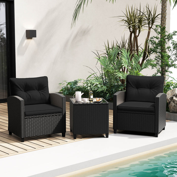 3 Piece Patio Furniture Set Rattan Conversation Set with Seat and Back Cushions-