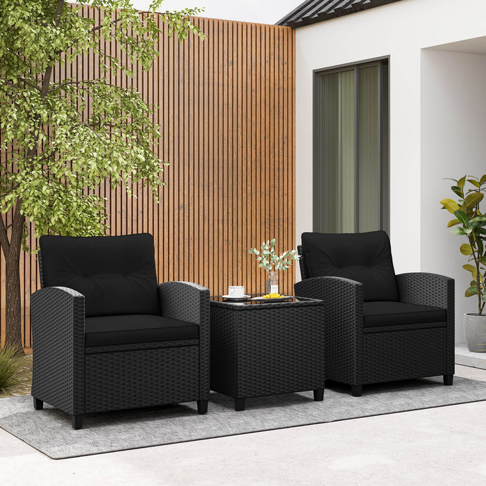 3 Piece Patio Furniture Set Rattan Conversation Set with Seat and Back Cushions-