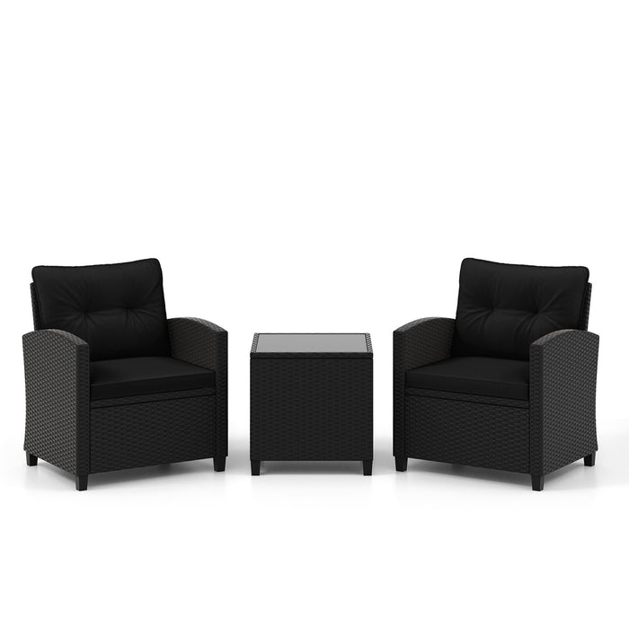3 Piece Patio Furniture Set Rattan Conversation Set with Seat and Back Cushions-