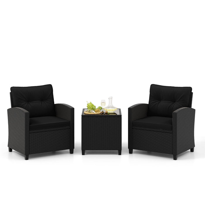 3 Piece Patio Furniture Set Rattan Conversation Set with Seat and Back Cushions-