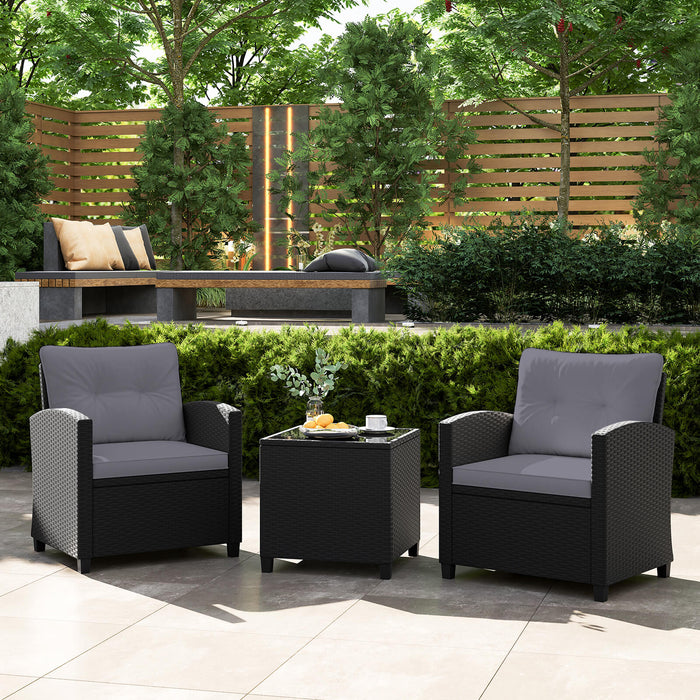 3 Piece Patio Furniture Set Rattan Conversation Set with Seat and Back Cushions-