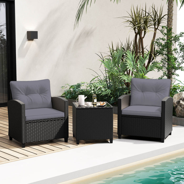 3 Piece Patio Furniture Set Rattan Conversation Set with Seat and Back Cushions-