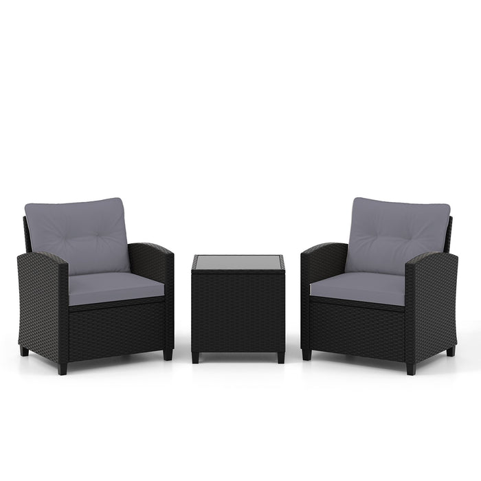 3 Piece Patio Furniture Set Rattan Conversation Set with Seat and Back Cushions-