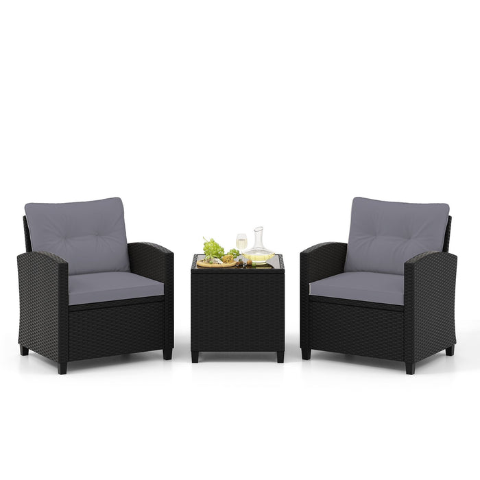 3 Piece Patio Furniture Set Rattan Conversation Set with Seat and Back Cushions-