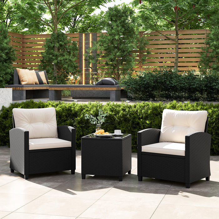 3 Piece Patio Furniture Set Rattan Conversation Set with Seat and Back Cushions-