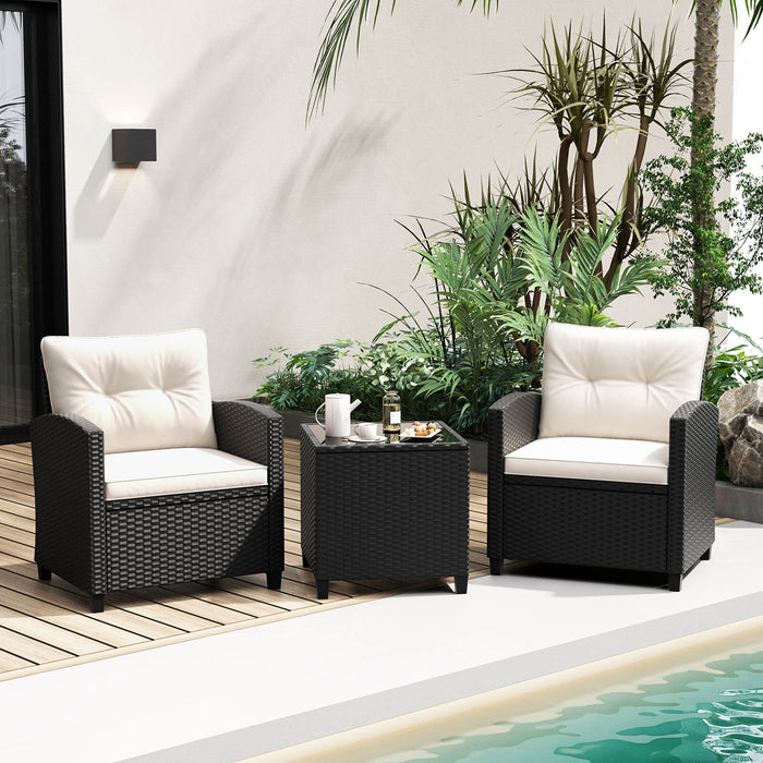 3 Piece Patio Furniture Set Rattan Conversation Set with Seat and Back Cushions-