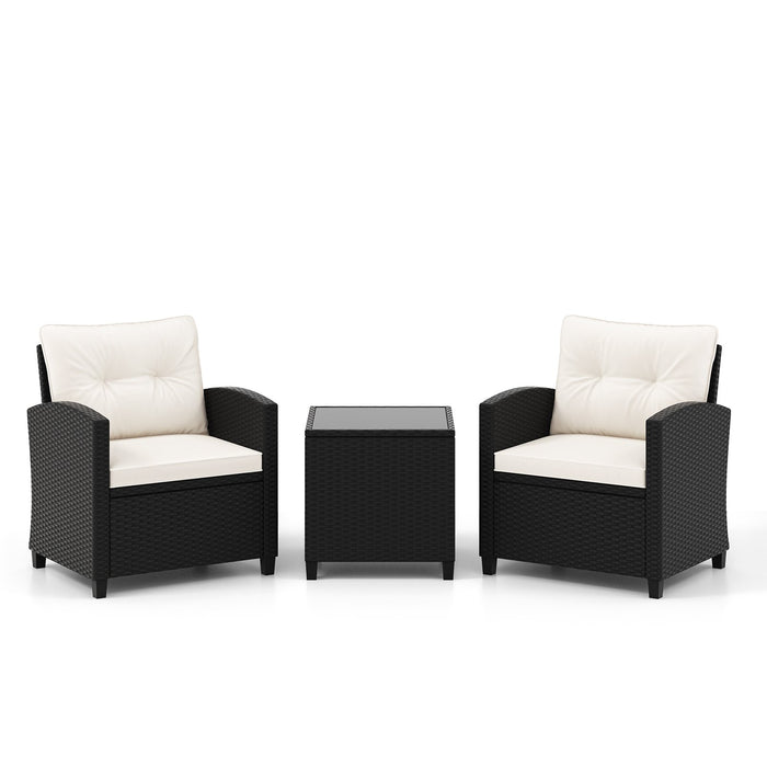3 Piece Patio Furniture Set Rattan Conversation Set with Seat and Back Cushions-