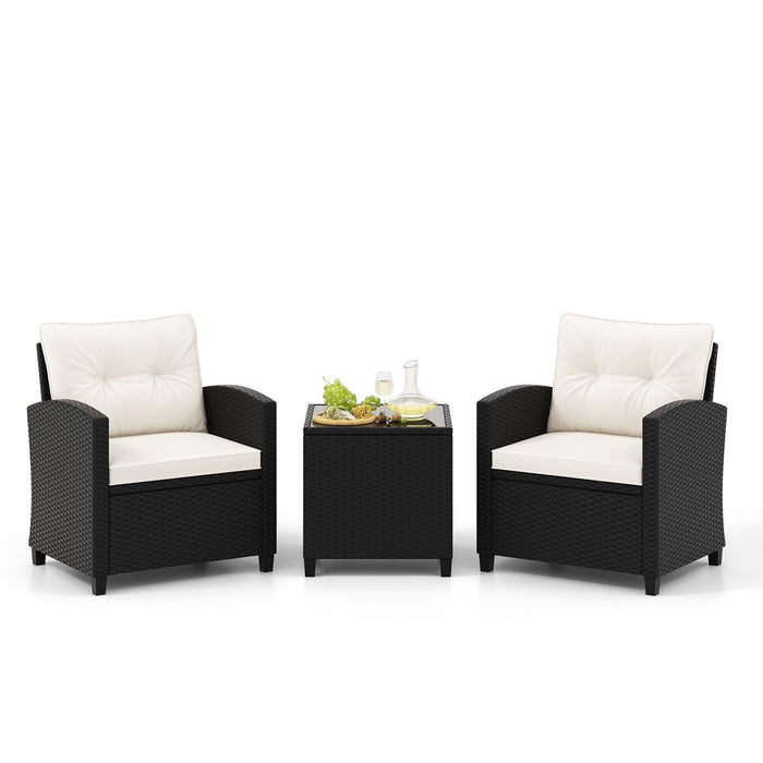 3 Piece Patio Furniture Set Rattan Conversation Set with Seat and Back Cushions-