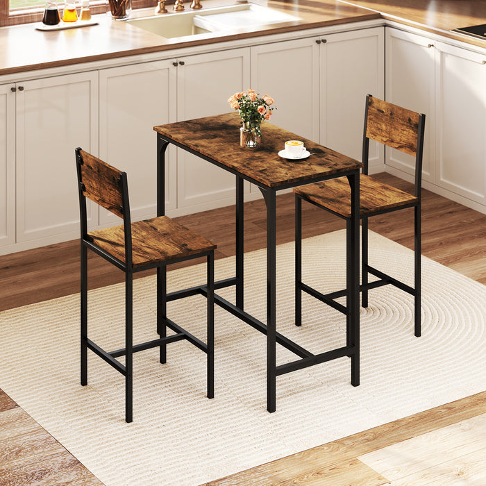 3 Piece Bar Table Set with Pub Dining Table and 2 Bar Stoolsfor Small Space-