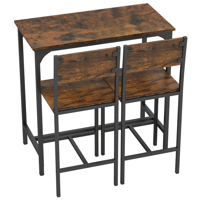3 Piece Bar Table Set with Pub Dining Table and 2 Bar Stoolsfor Small Space-