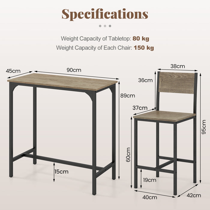 3 Piece Bar Table Set with Pub Dining Table and 2 Bar Stoolsfor Small Space-