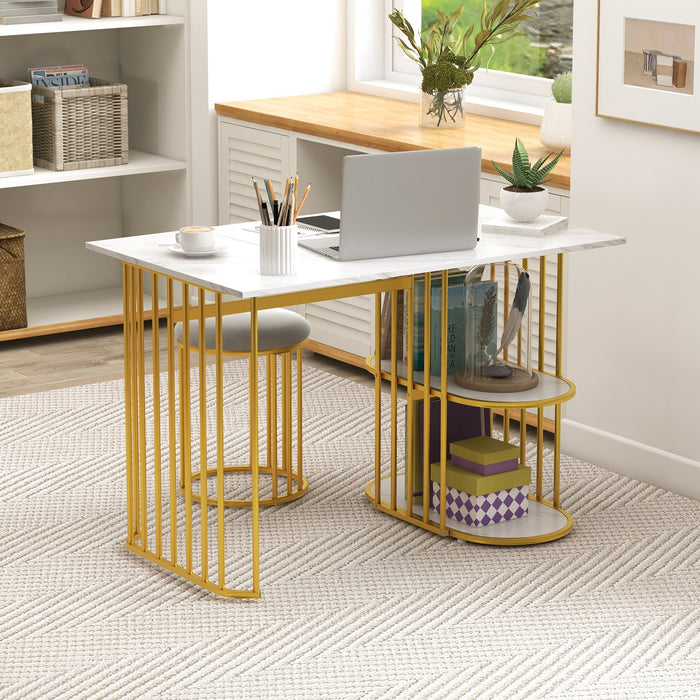 3 Piece Dining Table Set with 2 Stools and Rectangular Dining Table-