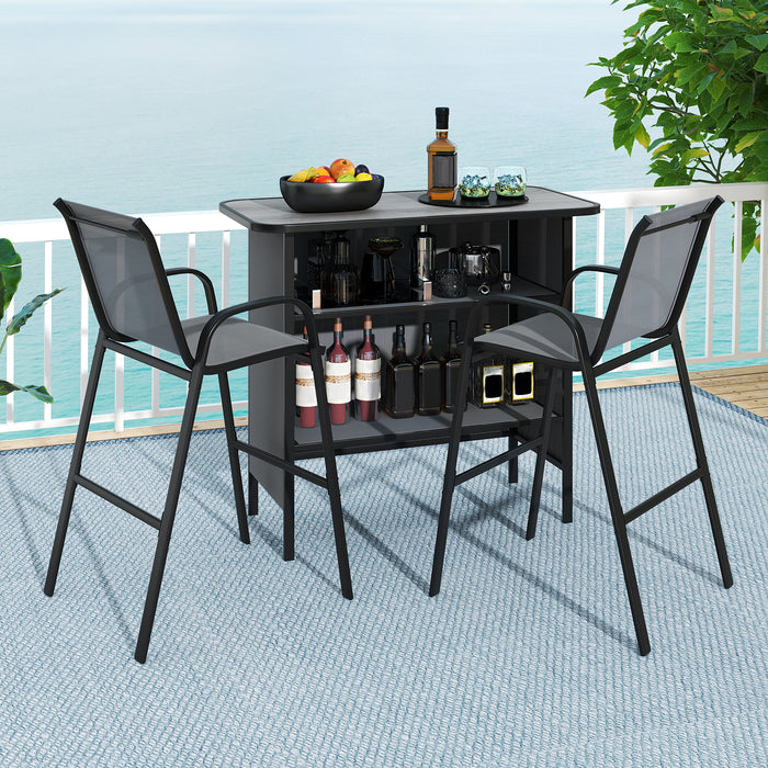 3 Piece Outdoor Bar Table and Chairs Set with Breathable Fabric-