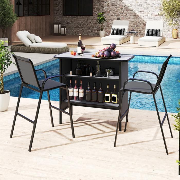 3 Piece Outdoor Bar Table and Chairs Set with Breathable Fabric-