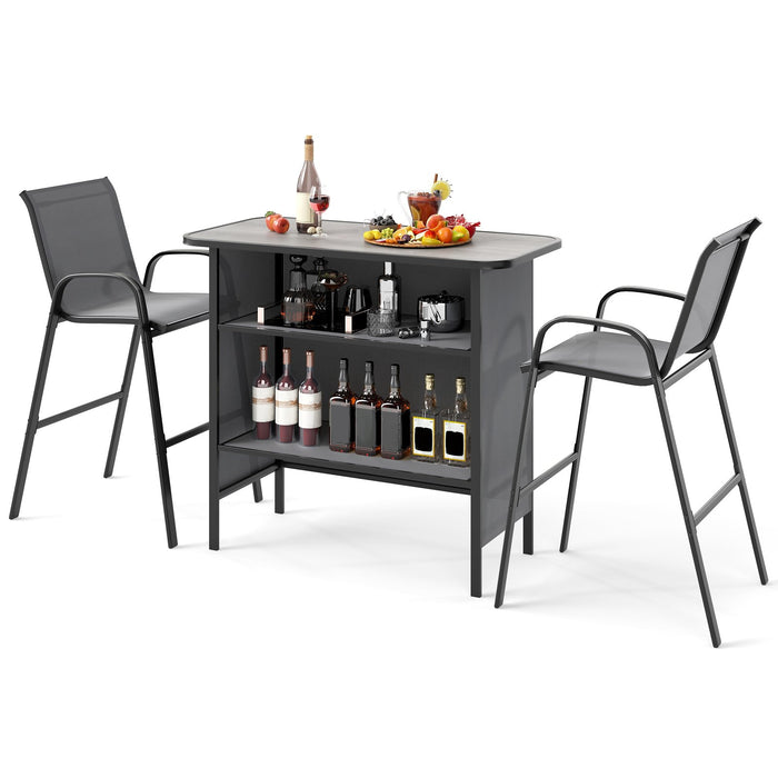3 Piece Outdoor Bar Table and Chairs Set with Breathable Fabric-