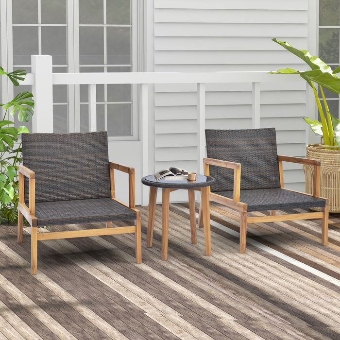 Wicker Garden Set - 3 Piece Chair and Side Table Set with Soft Cushions - Perfect Outdoor Seating Solution for Patio and Garden Parties