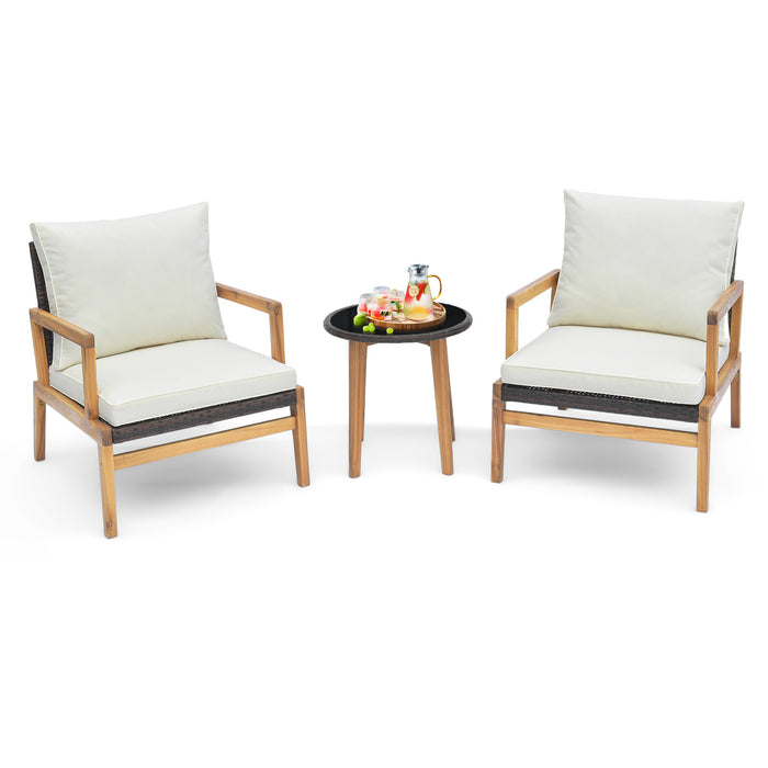 Wicker Garden Set - 3 Piece Chair and Side Table Set with Soft Cushions - Perfect Outdoor Seating Solution for Patio and Garden Parties