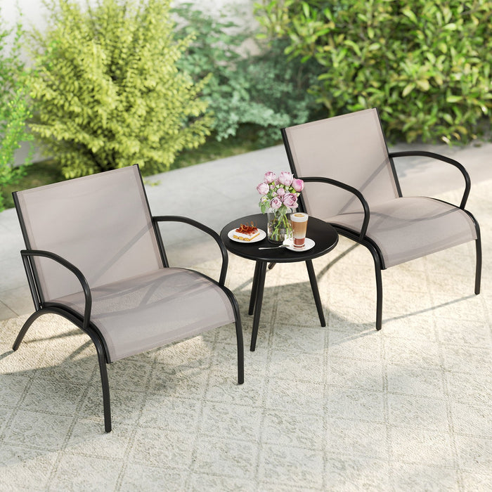 3 Piece Patio Chair Set Metal Aluminum Wide Armchair and Table Set-