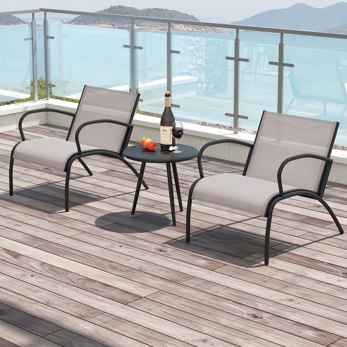 3 Piece Patio Chair Set Metal Aluminum Wide Armchair and Table Set-