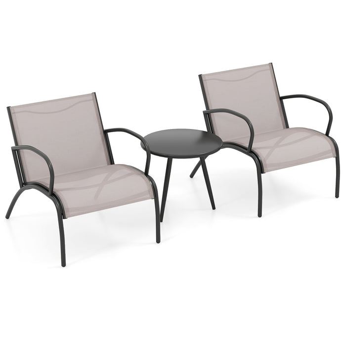 3 Piece Patio Chair Set Metal Aluminum Wide Armchair and Table Set-