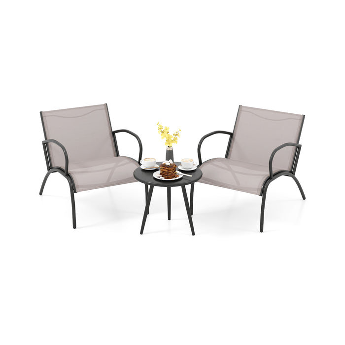 3 Piece Patio Chair Set Metal Aluminum Wide Armchair and Table Set-