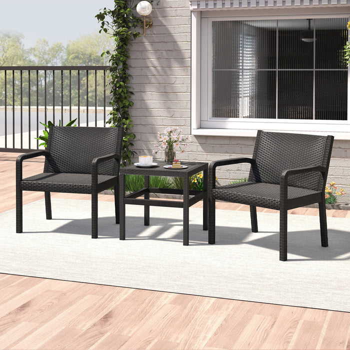 3 Piece Patio Furniture Set with 2 Modern Rattan Armchair and Squire Side Table-