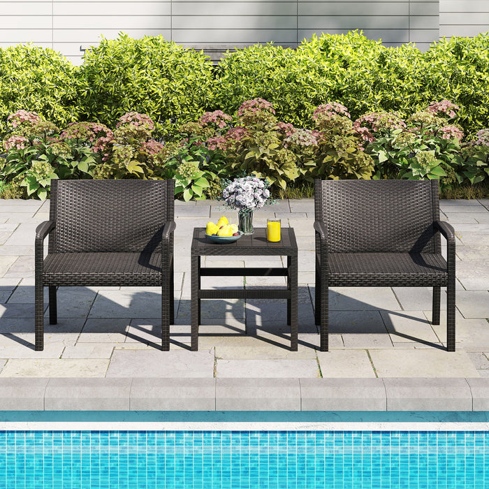3 Piece Patio Furniture Set with 2 Modern Rattan Armchair and Squire Side Table-