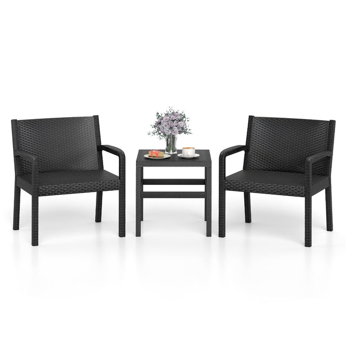 3 Piece Patio Furniture Set with 2 Modern Rattan Armchair and Squire Side Table-