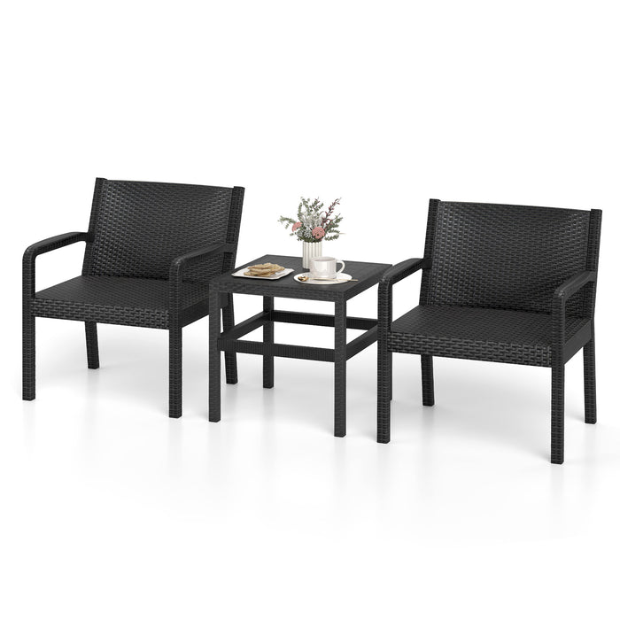 3 Piece Patio Furniture Set with 2 Modern Rattan Armchair and Squire Side Table-