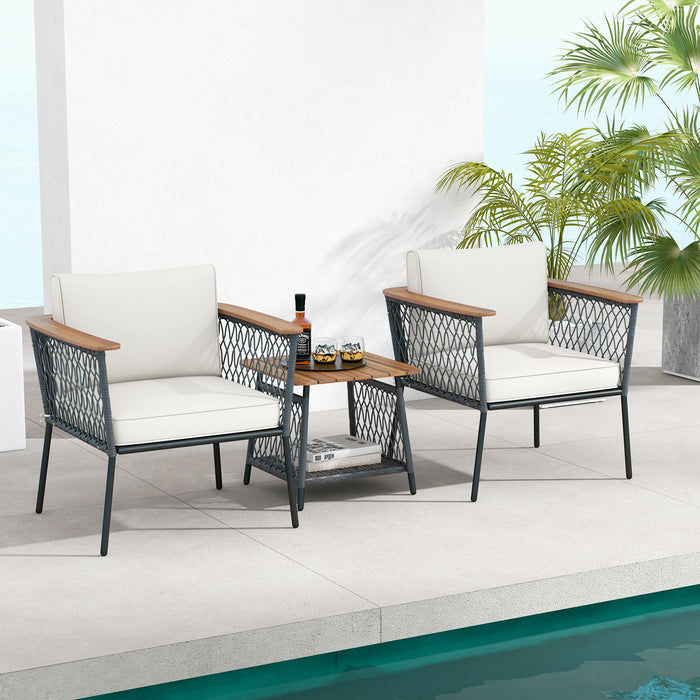 3 Piece Patio Furniture Set with Acacia Wood Armrests and Tabletop-