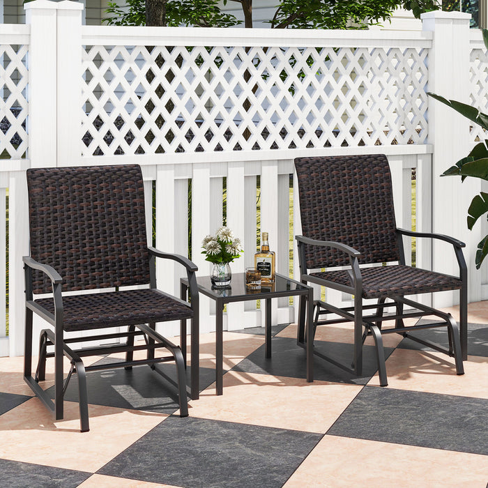 Patio Gliding Set - 3 Piece Set with Tempered Glass Coffee Table - Ideal for Outdoor Relaxation and Entertainment